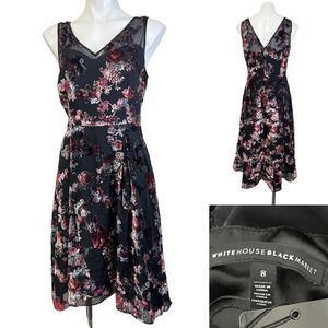 White House Black Market Floral Burnout Hi-Lo Fit-And-Flare Dress size 8